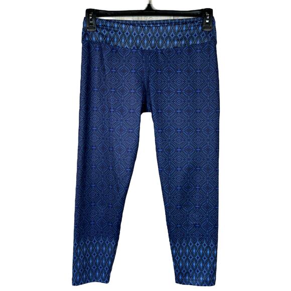 prAna Large Roxanne Capri Leggings Activewear Geometric Stretch Mid-Rise Blue - Picture 1 of 6